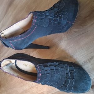 Black suede L.A.M.B heeled booties